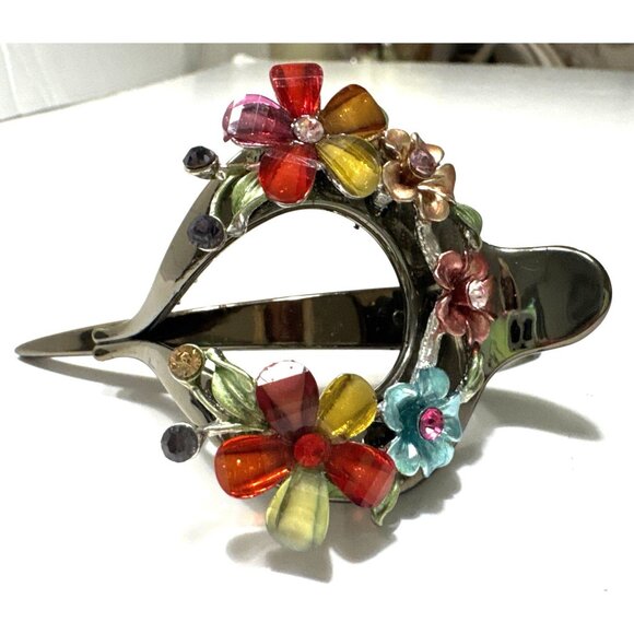 Floral French Hair Clip with Stones Set of Two - Picture 3 of 10